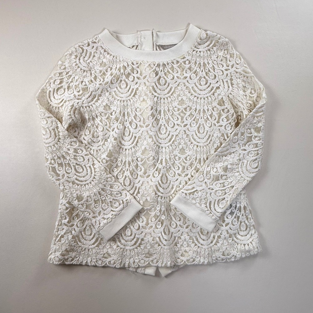 Banana Republic White Lace Scalloped Button Back Top Small Coquette Romantic